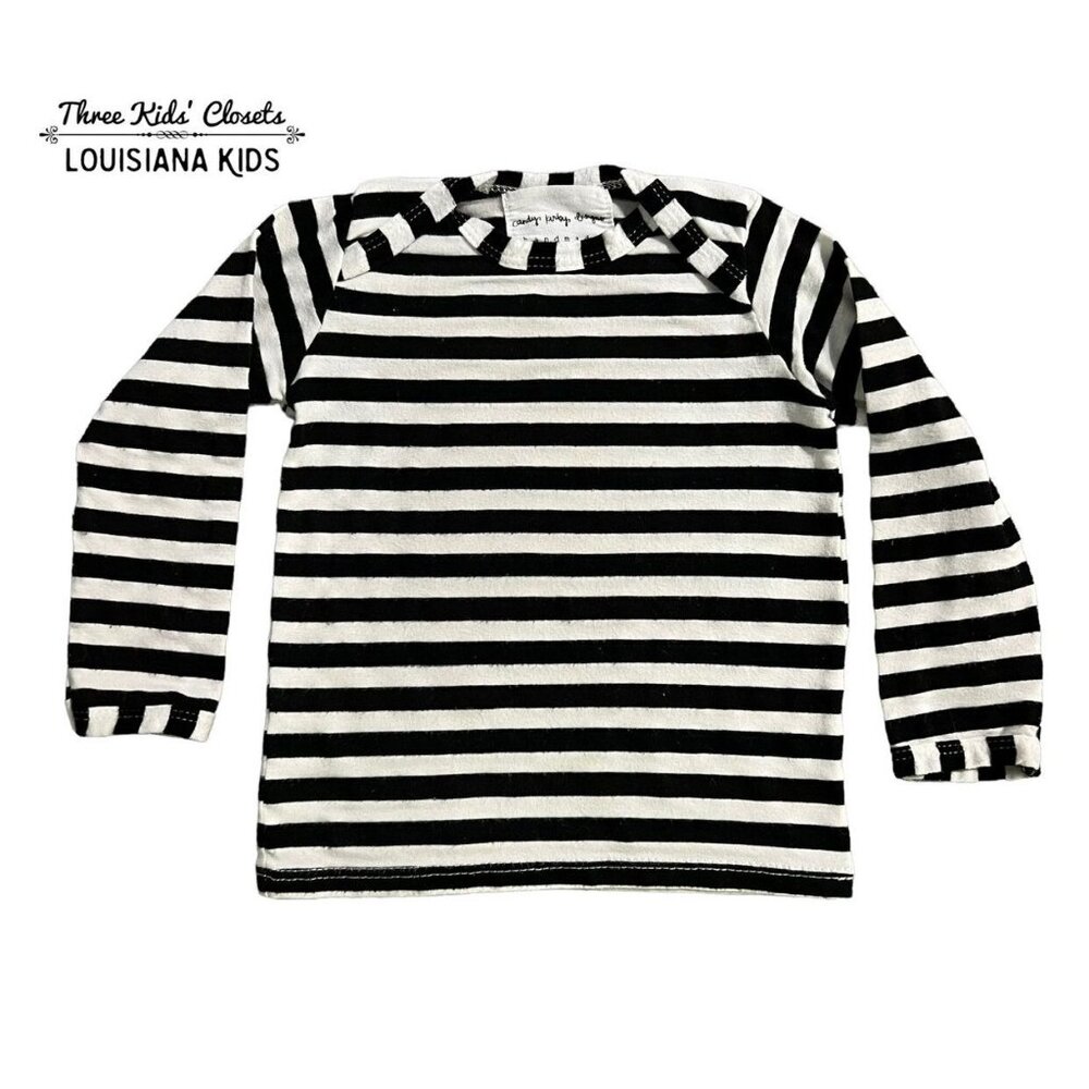 Candy Kirby Designs Handmade 6-12m Black & White Striped Shirt